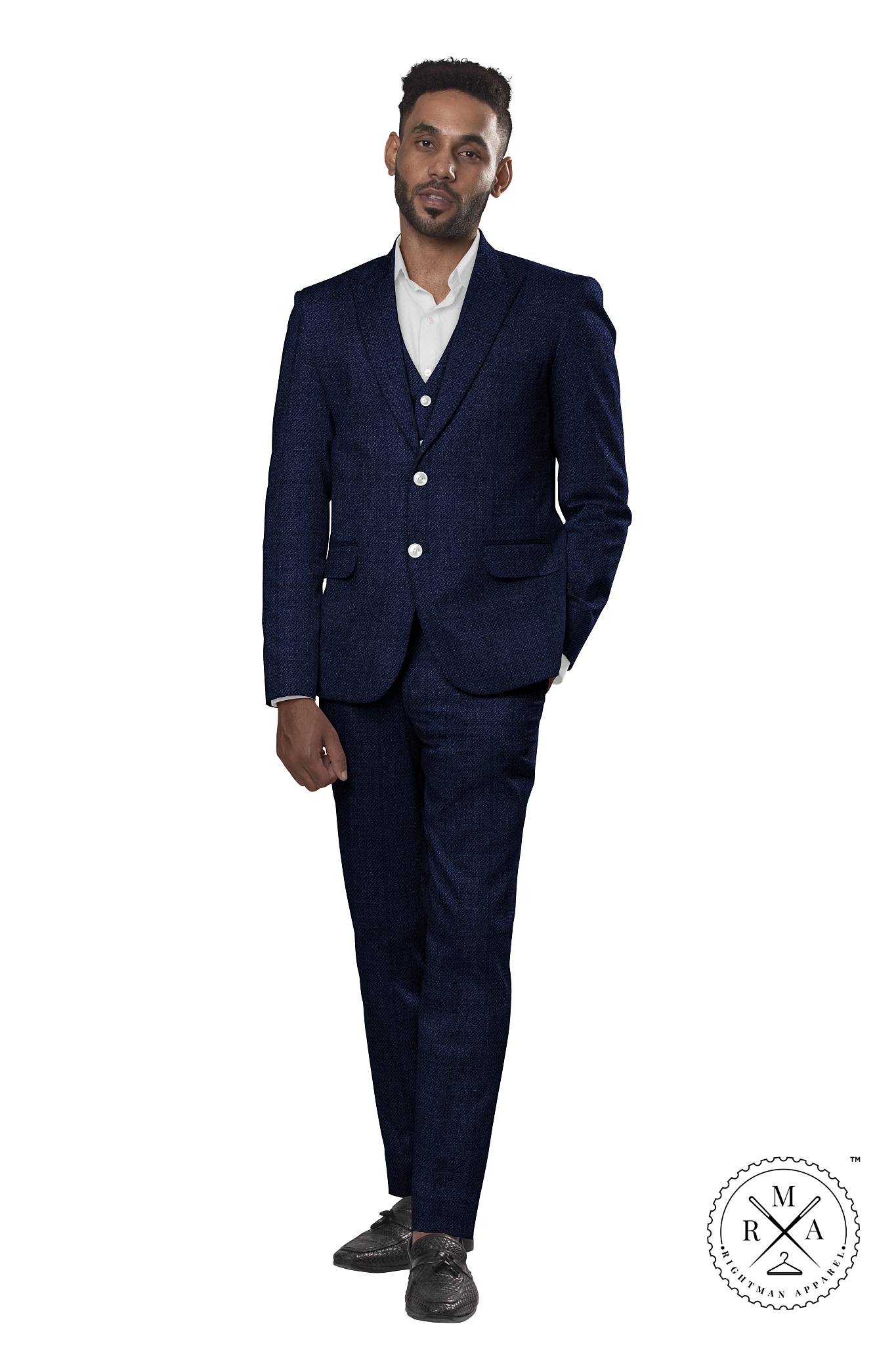 Blue Three Piece Suit With Rugged Look SU103